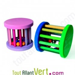 Roue en bois avec bille et clochette