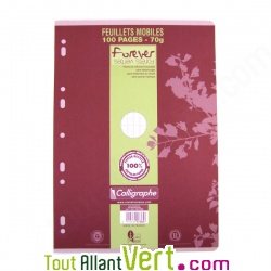 Feuilles simples recycl�es Grand carreaux A4, lot de 50, Forever