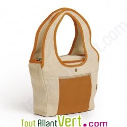 Sac � main chanvre biologique, 30x25cm naturel et orange