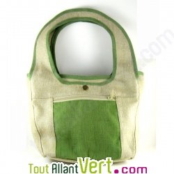 Sac � main chanvre biologique, 30x25cm naturel et vert