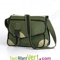 Sac � bandouli�re auto-stoppeur, chanvre bio, 26x35x10cm, vert