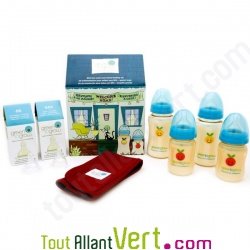 Kit biberons, t�tines et linge, goulot large, Green to Grow
