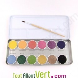 Boite 12 peintures � l\'eau couleurs naturelles + pinceau