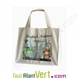 Grand sac cabas coton biologique \"Protect Nature\" by Virgo, 55x43 cm