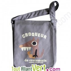 Sac besace enfant en coton bio \"Croqueur de croissants\" 25 x 23 x 6 cm