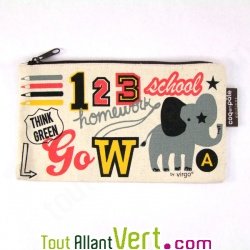 Trousse ecole pour crayons en coton biologique \"El�phant\", 21 x 12 cm
