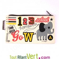 Trousse ecole pour crayons en coton biologique \"El�phant\", 21 x 12 cm