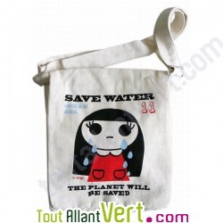 Sac besace enfant en coton bio "Petite fille �colo" 25 x 23 x 6 cm