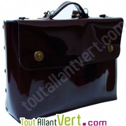 Cartable cro�te de cuir recycl�e vernie prune, 29x37x10cm