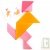 Tangram en bois orange et rose, 23x23 cm