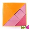 Tangram en bois orange et rose, 23x23 cm