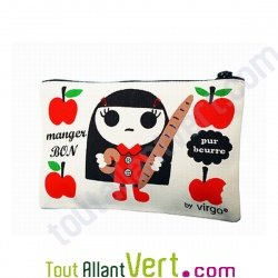 Trousse � crayons en coton biologique "Pomme rouge", 21 x 13 cm