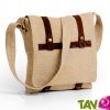 Sac champ�tre � bandouli�re, chanvre bio, naturel et marron, 32x27x12cm