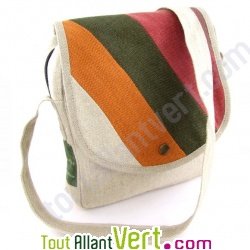 Sac � main arc-en-ciel, chanvre bio, naturel, 26x24x6cm