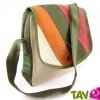 Sac � main arc-en-ciel, chanvre bio, naturel et vert, 26x24x6cm