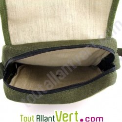 Sac � main arc-en-ciel, chanvre bio, naturel et vert, 26x24x6cm