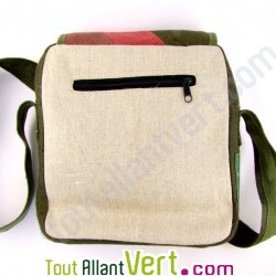 Sac � main arc-en-ciel, chanvre bio, naturel et vert, 26x24x6cm