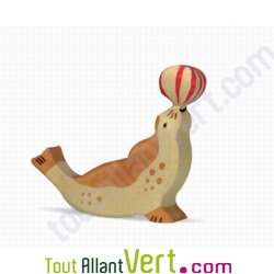 Phoque et son ballon en bois 9 cm