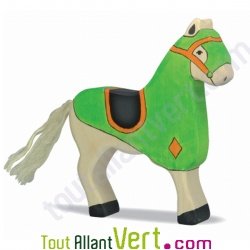 Cheval vert en bois 17cm