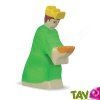 Balthasar en bois, le roi mage robe verte 11,5 cm