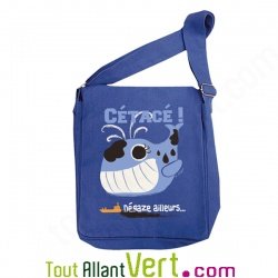 Sac besace bleu enfant en coton bio Baleine C�tac� 25 x 23 x 6 cm