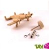 Avion r�tro � 3 h�lices en bois naturel � suspendre ou support 18x17x6cm