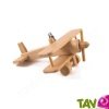 Avion biplan r�tro 1 h�lice en bois naturel � suspendre ou support 15x14x6cm