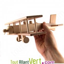 Avion biplan a�ropostale grand mod�le en bois 23.5x24x8.5cm