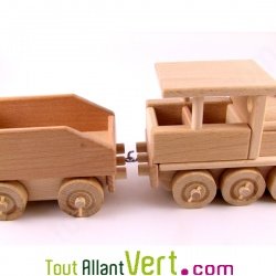 Train Locomotive + wagon, en bois naturel Equilibrist