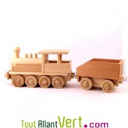Train Locomotive + wagon, en bois naturel Equilibrist