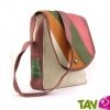 Sac � main arc-en-ciel, chanvre bio, naturel et marron, 26x24x6cm