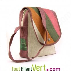 Sac � main arc-en-ciel, chanvre bio, naturel et marron, 26x24x6cm