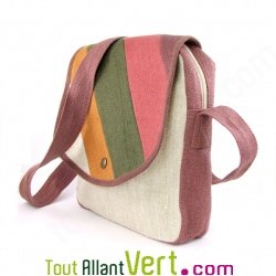 Sac � main arc-en-ciel, chanvre bio, naturel et marron, 26x24x6cm