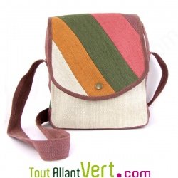 Sac � main arc-en-ciel, chanvre bio, naturel et marron, 26x24x6cm