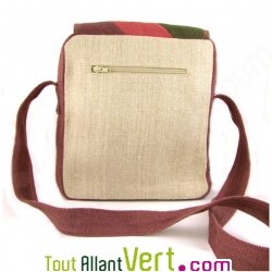 Sac � main arc-en-ciel, chanvre bio, naturel et marron, 26x24x6cm