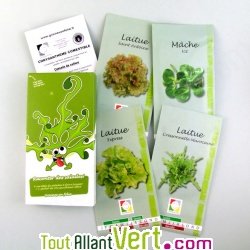 Coffret \"Raconter des salades!\" 4 + 1 sachets de graines bio de salades et fleur
