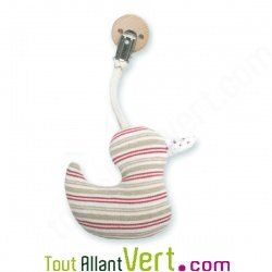 Hochet canard avec clip bois en laine vierge et coton bio, 10 x 10 cm