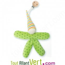 Doudou color� avec clip bois en laine vierge et coton bio, 25 x 18 cm
