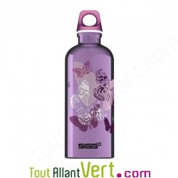 Gourde alu SIGG Papillon sur fond mauve, sans BPA 0.6 litre