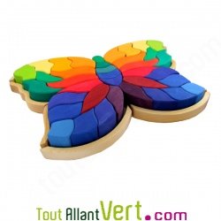 Puzzle Papillon g�ant arc-en-ciel 37 pi�ces en bois 46x33x4cm