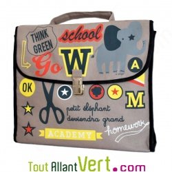 Cartable enfant Elephant en coton bio 28x34x8cm