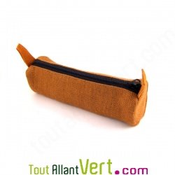 Trousse ronde orange en chanvre biologique, 21x7 cm