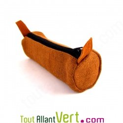 Trousse ronde orange en chanvre biologique, 21x7 cm