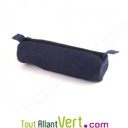 Trousse ronde bleu en chanvre biologique, 21x7 cm