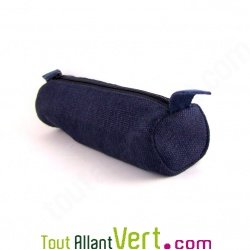 Trousse ronde bleu en chanvre biologique, 21x7 cm