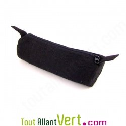 Trousse ronde noir en chanvre biologique, 21x7 cm