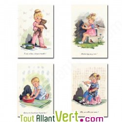 Cartes postales recycl�s 15x10cm Enfants R�tro Jeanne Lagarde, Lot de 16