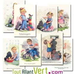 Cartes postales recycl�s 15x10cm Enfants R�tro Jeanne Lagarde, Lot de 16