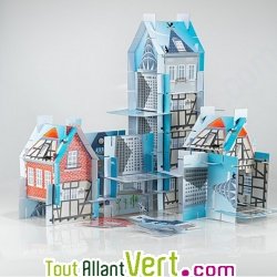 Jeu construction PlateforM, maisons 3D en carton recycl� , 3-en-1