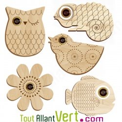 D�cor pour oeilleton de porte en bois motif animaux